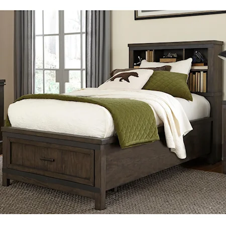 Rustic Full Bookcase Bed with Footboard Storage
